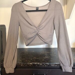 Taupe Twist Front Crop Top